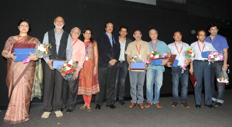 The Chief Guest Actor Manoj Bajpai, the Director, IFFI,  Shankar Mohan with the jury at the inauguration of the Indian Panorama (Feature Film), at the 45th  IFFI-2014, in Panaji. 