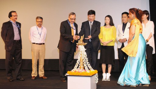 The Vice Minister of State Admin of Press, Publication, Radio Film, China, Mr. Tony Gang and the Secretary, Ministry of Information and Broadcasting, Shri Bimal Julka lighting the lamp at the Opening Function of Country Focus-China, during the 45th International Film Festival of India (IFFI-2014), in Panaji, Goa on November 21